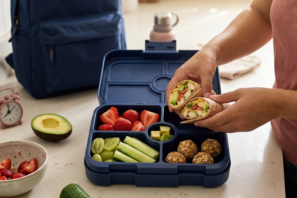 A mother packing a lunchbox in the morning